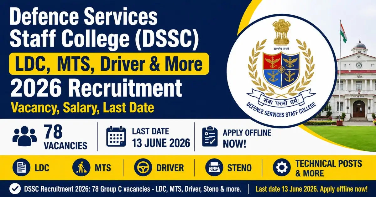 Defence Services Staff College (DSSC) LDC, MTS, Driver & More 2026 Recruitment - Vacancy, Salary, Last Date