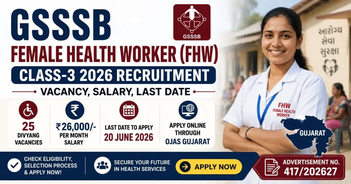 GSSSB Female Health Worker (FHW) Class-3 2026 Recruitment - Vacancy, Salary, Last Date