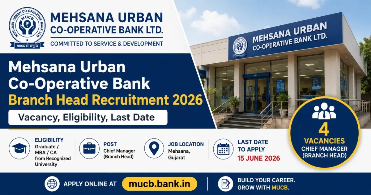 Mehsana Urban Co-Operative Bank Branch Head Recruitment 2026 - Vacancy, Eligibility, Last Date