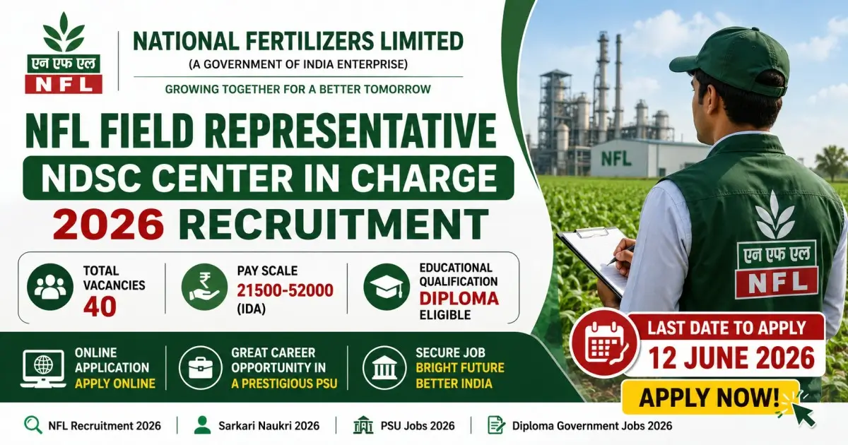 National Fertilizers Limited Field Representative NDSC Center In charge 2026 Recruitment - Vacancy, Salary, Last Date