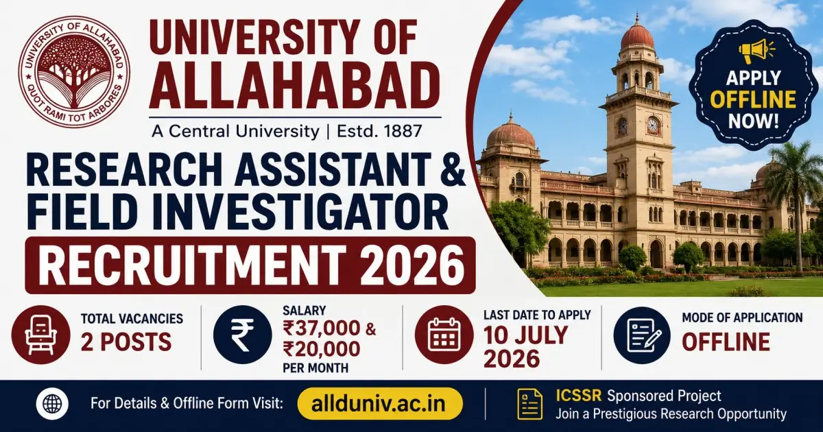 University of Allahabad Research Assistant & Field Investigator 2026 Recruitment - Vacancy, Salary, Last Date